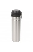 Gümüş 700 ml kilitli kapaklı metal gövdeli lazer logo baskılı promosyon termos